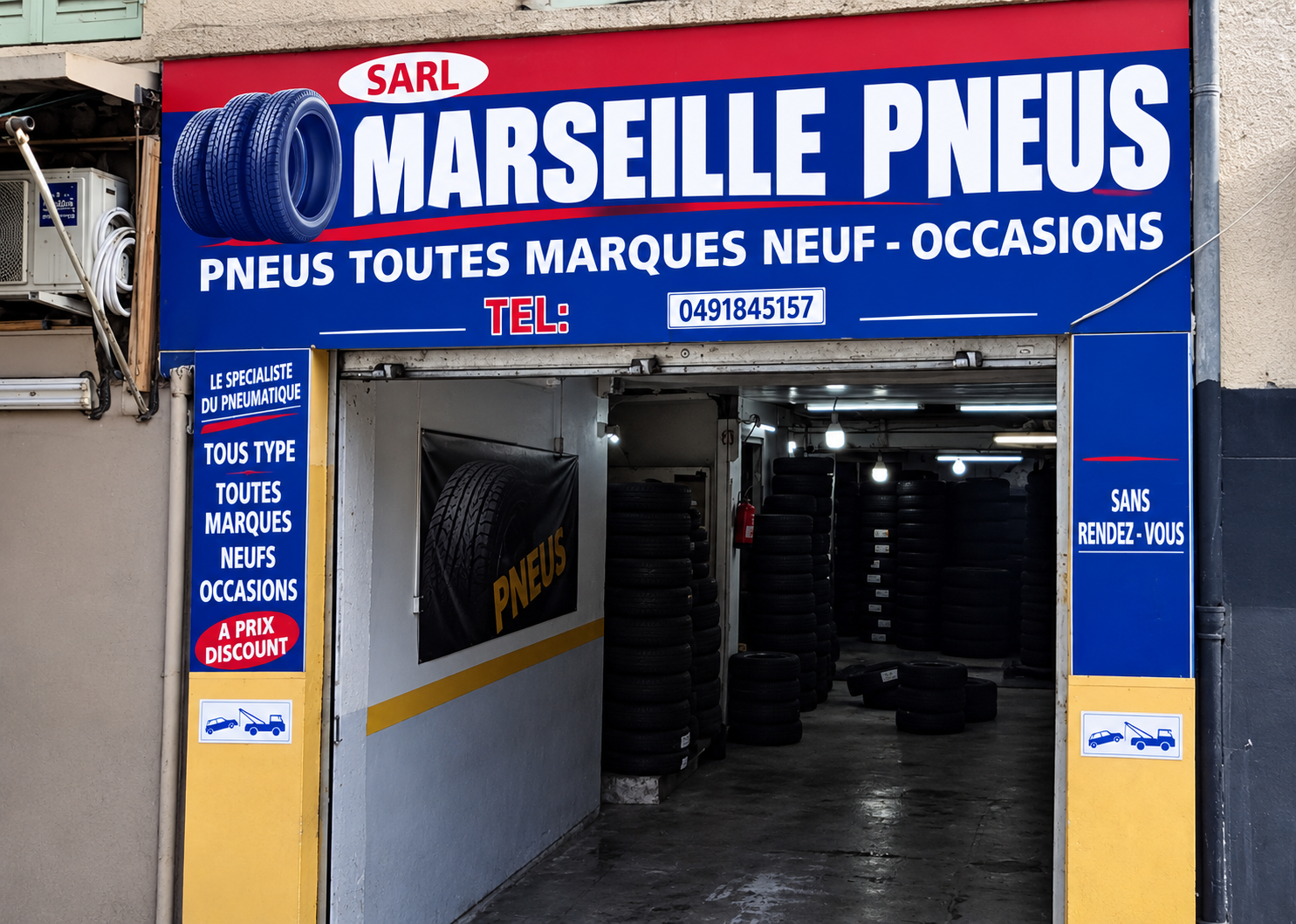 Entrée du garage Marseille Pneus